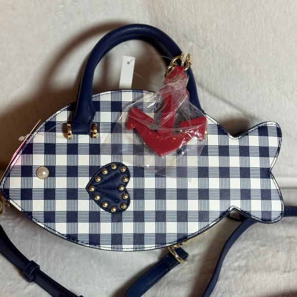 Betsey Johnson Handbags - Betsey Johnson Crossbody Handbag Purse Fish Blue Gingham Nautical Beach Cruise